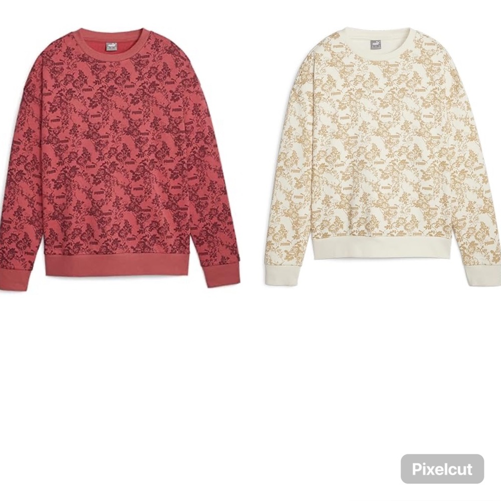 Puma Floral Crewneck Sweatshirt - Rose Pink & Cream large & XL